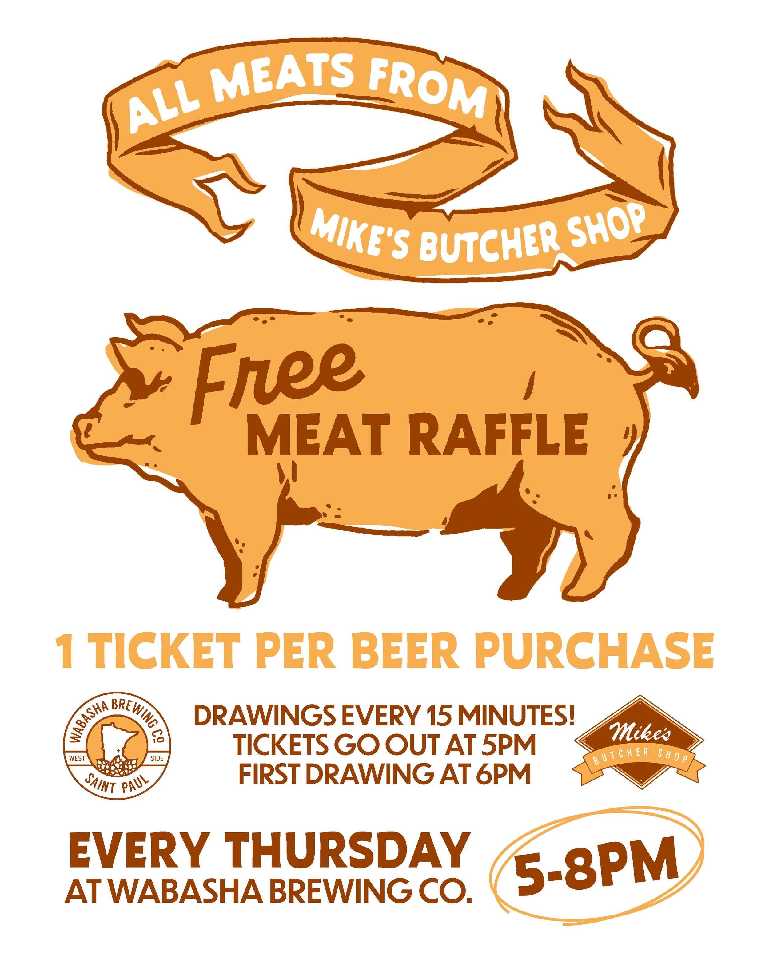 Join us tonight from 5-8pm for our free weekly meat raffle with @shop_mikes Butcher Shop! 
Grab a cold beer, order some incredible eats from @jrfoodcwb JR Food Craft, and try your luck at taking home some amazing meat prizes.