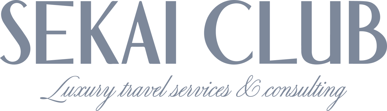 The logo of Sekai Club featuring stylized text that reads "SEKAI CLUB" with the tagline "Luxury travel services & consulting" in cursive.