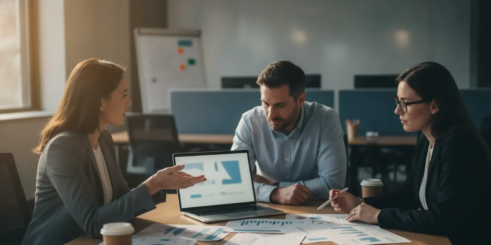 Business leaders reviewing an IT vendor proposal together in a conference room