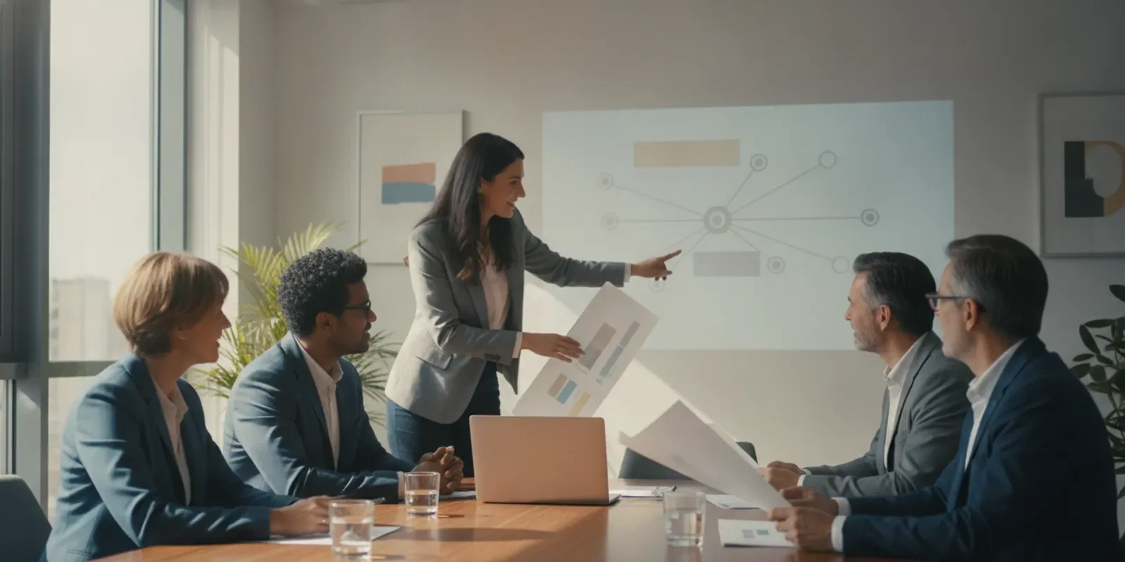 Business leaders reviewing an IT governance and investment plan around a conference table