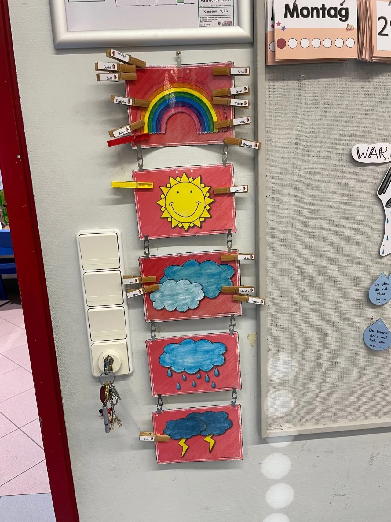 Liebevoll gestaltete Achtsamkeitsstation - Wie geht es dir? - im Klassenzimmer der Volksschule Guntramsdorf II.