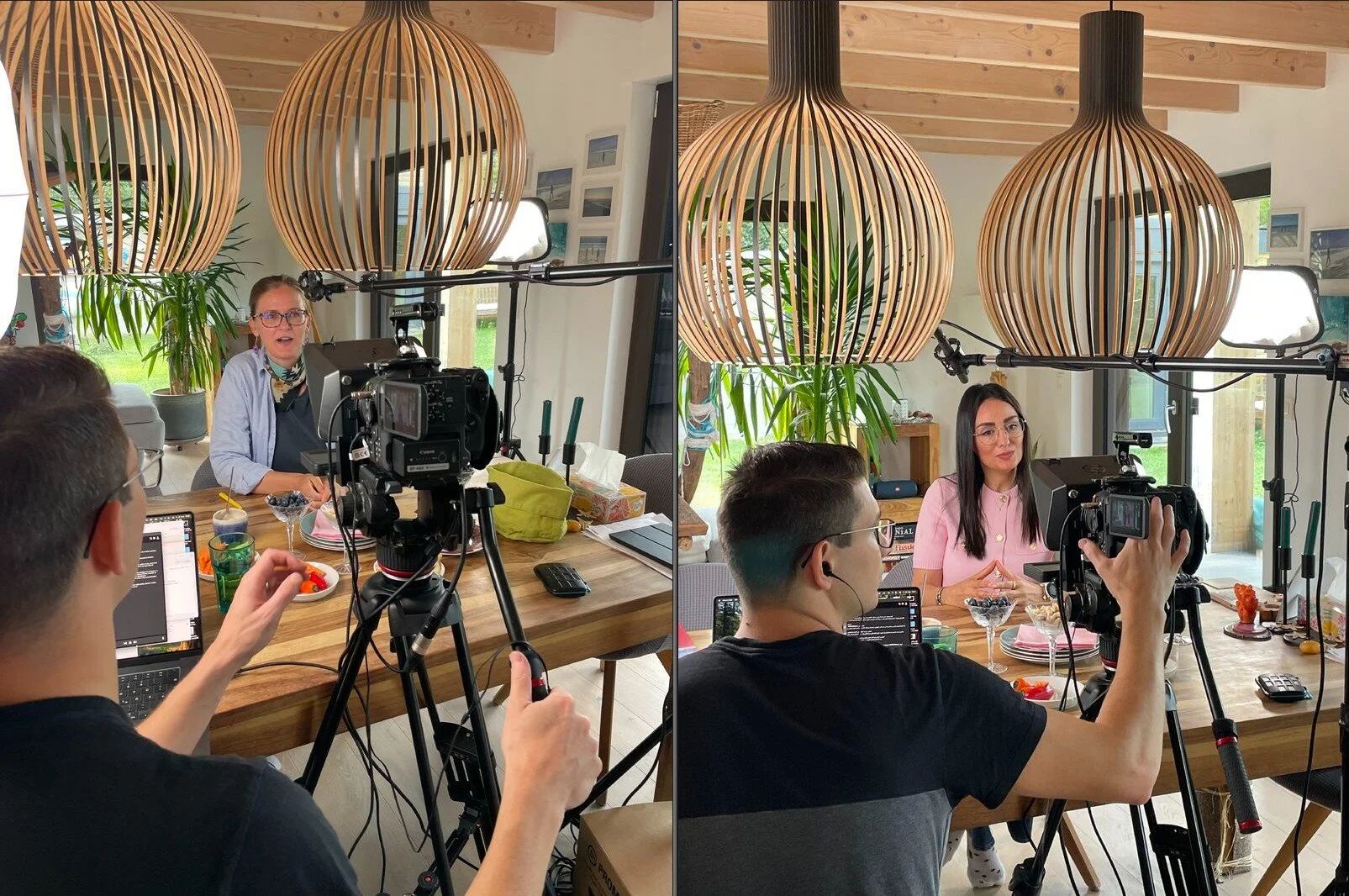 Blick von hinten auf einen Kameramann beim Videodreh für das Projekt PERMA@home von MADITA zur Positiven Psychologie im Familienalltag.