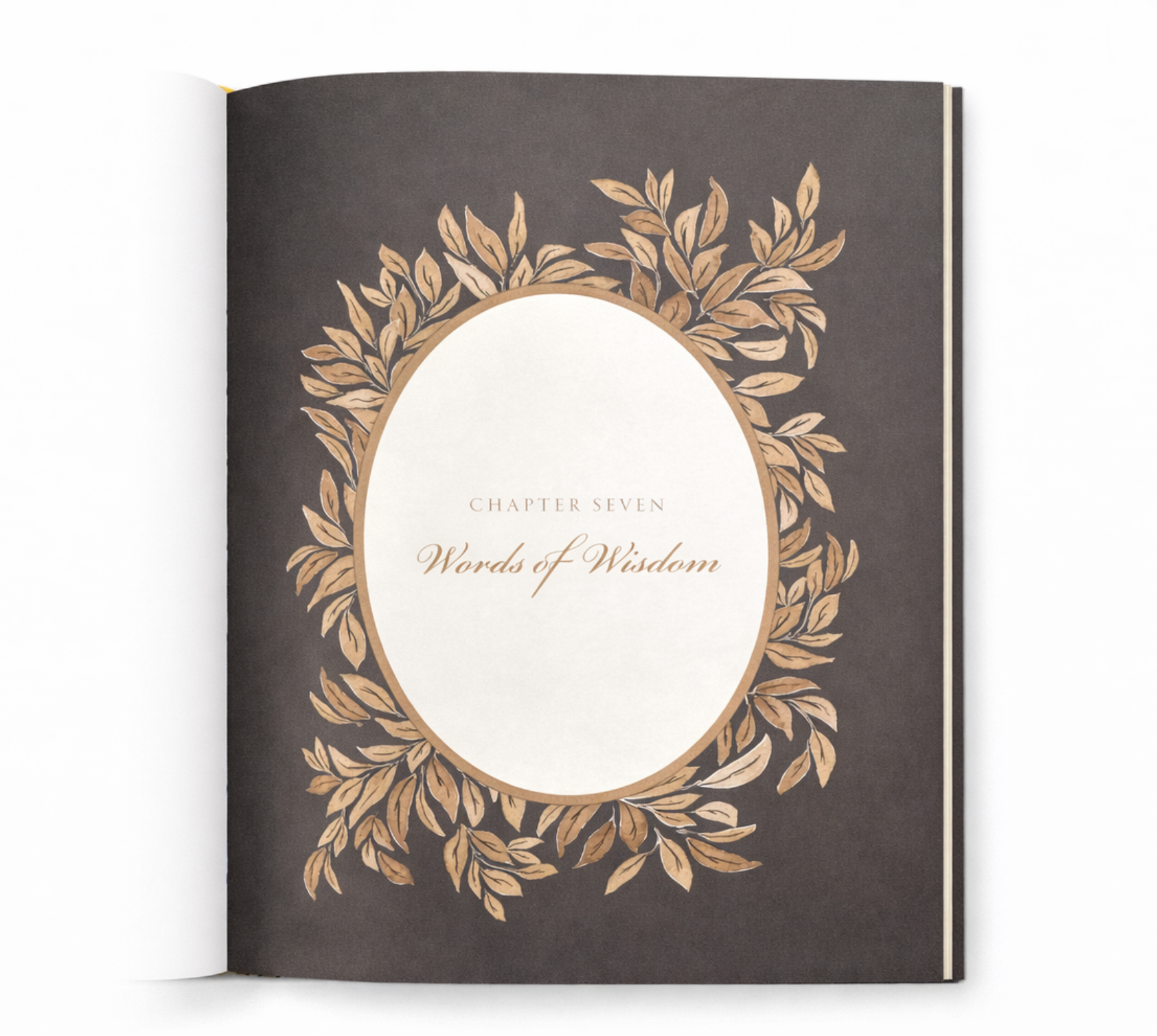 Grandpa’s Story journal chapter page titled Words of Wisdom with decorative gold leaf border