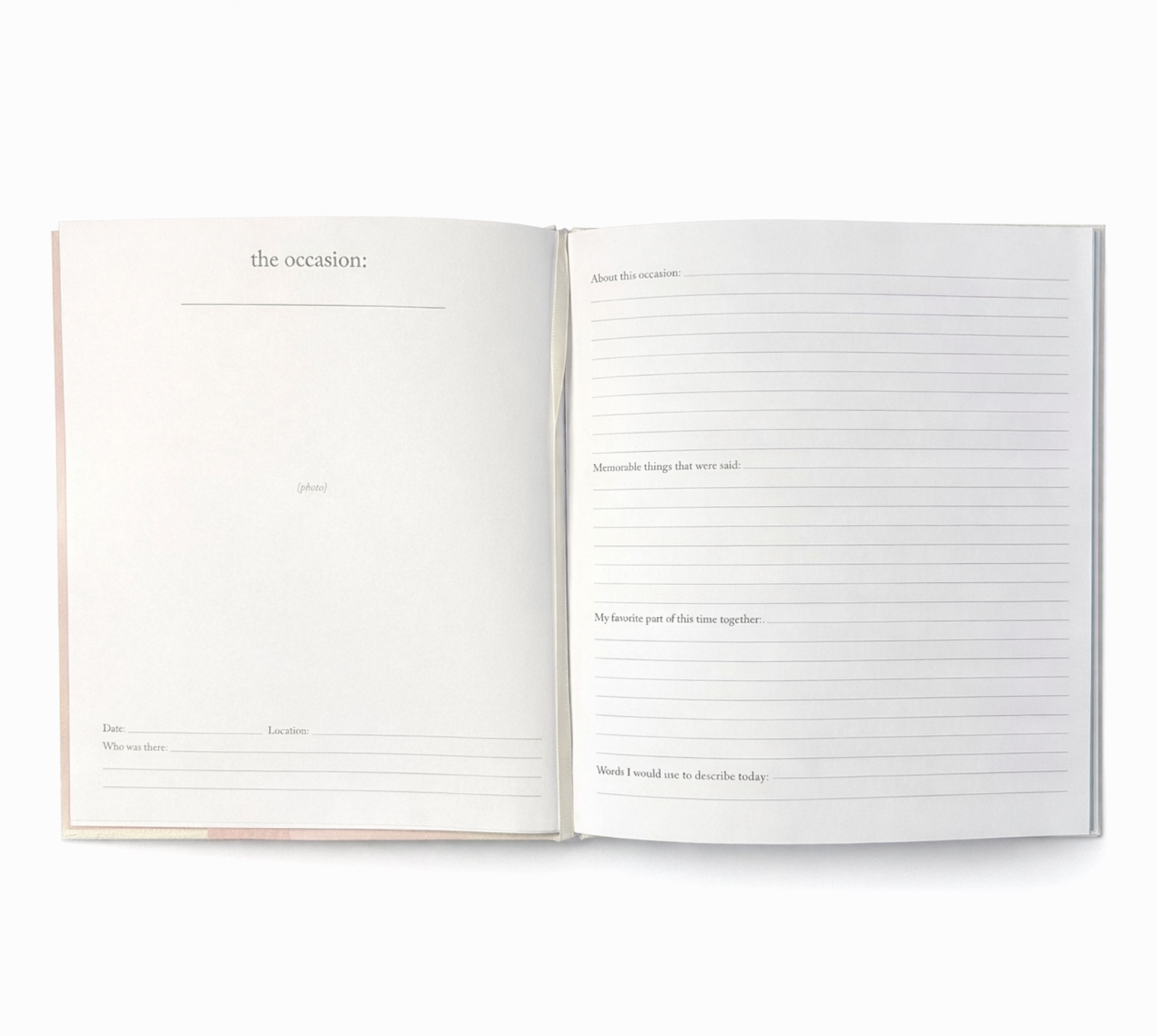 Grandparent Memory Book guided journal pages for documenting special occasions with grandchildren