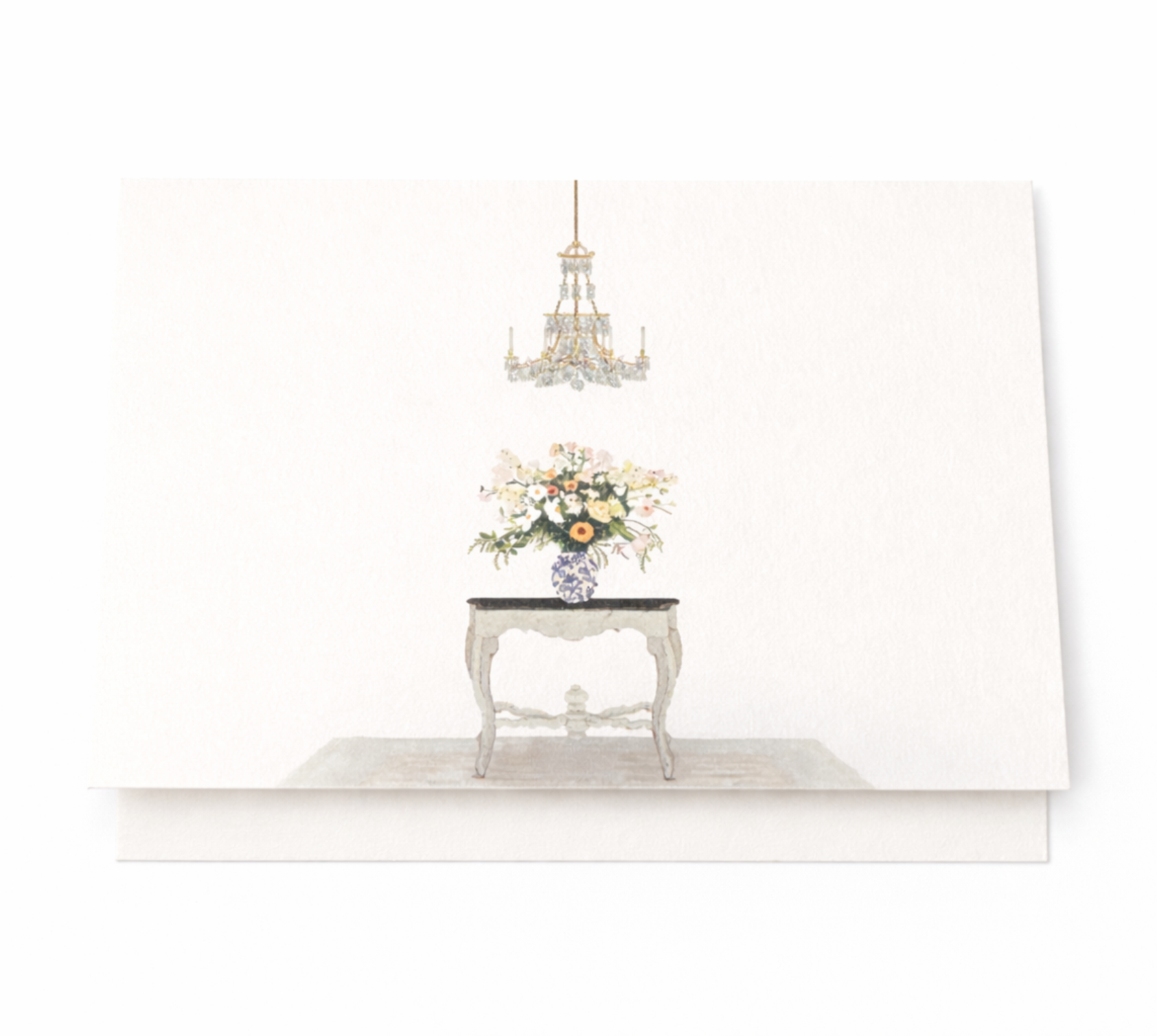 Dolce Vita floral arrangement and chandelier illustrated blank notecard with envelope