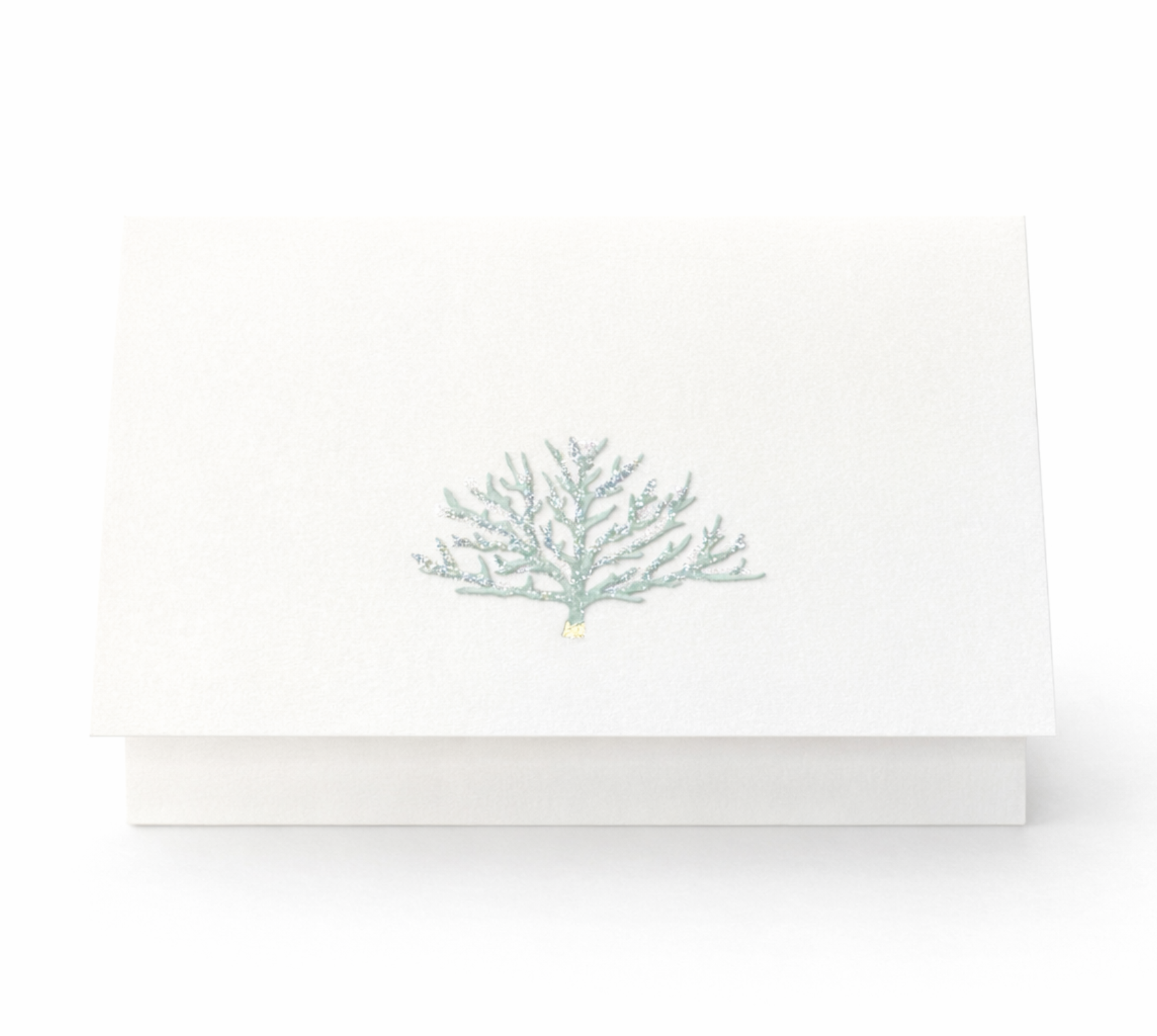 Folded seafoam green coral illustrated notecard from Salt Water boxed stationery set