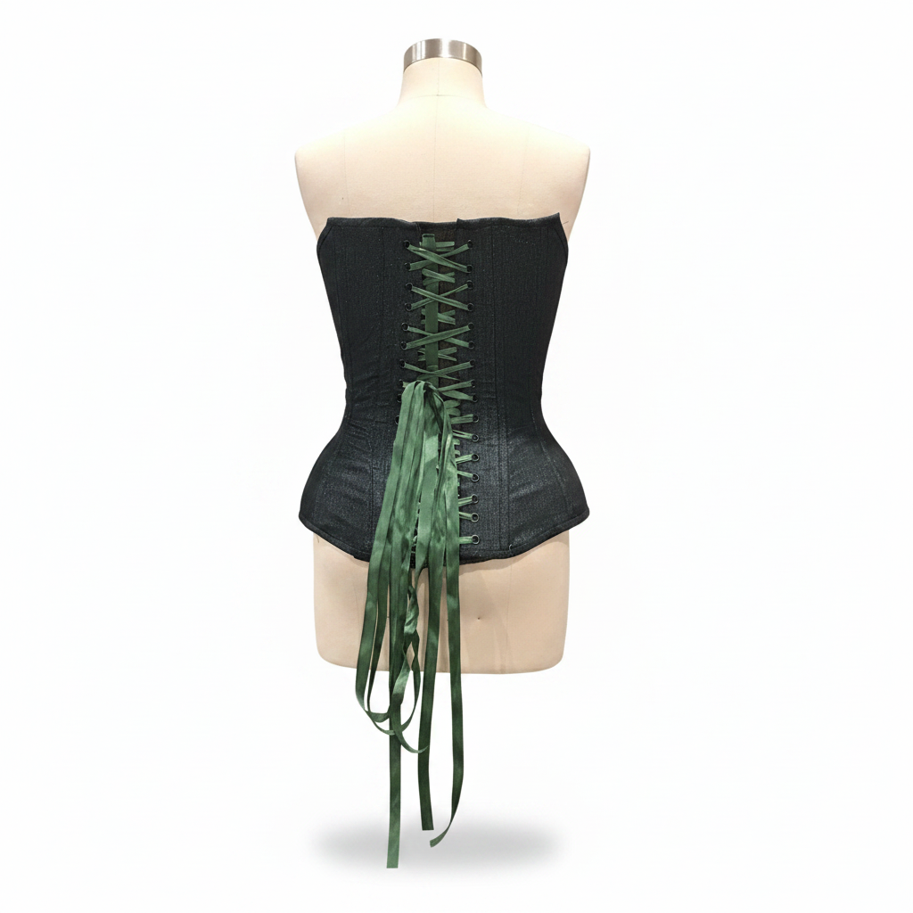 Green & Black Shimmer Overbust Corset Back.png