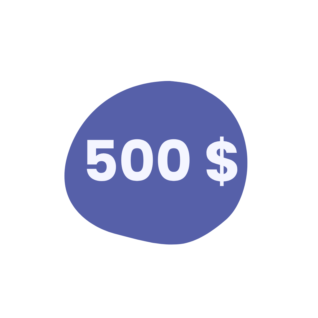 Forme de nuage rose avec le texte '500 $' en blanc au centre.