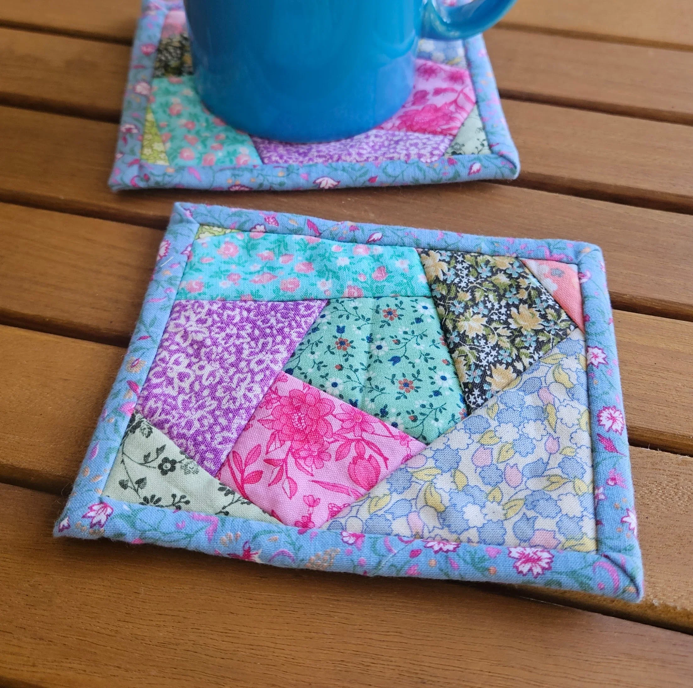 Colorful blue, purple, and pink coaster