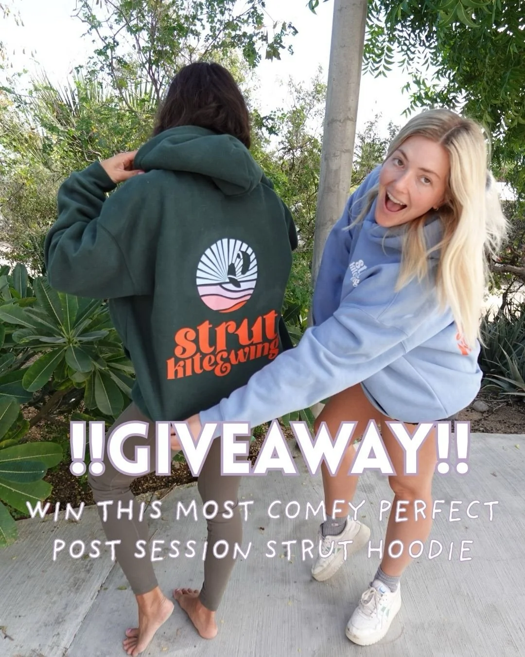 GIVEAWAY TIME 🎁🧥

We&rsquo;re giving away 1 Strut Kite &amp; Wing hoodie &mdash;
super cute, ridiculously comfortable, and perfect for post-session coziness.

HOW TO ENTER:
1️⃣ Like this post and Follow @strutkiteandwing
2️⃣ Comment &amp; tag 2 fri