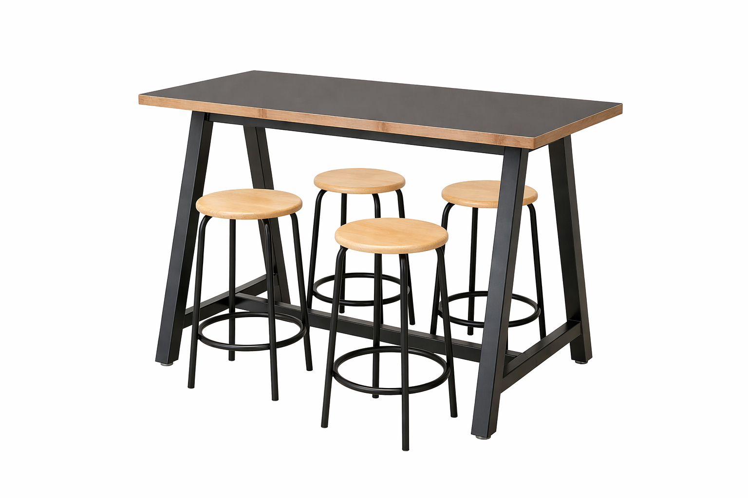 Passende Kombination aus Hochtisch und Barhockern