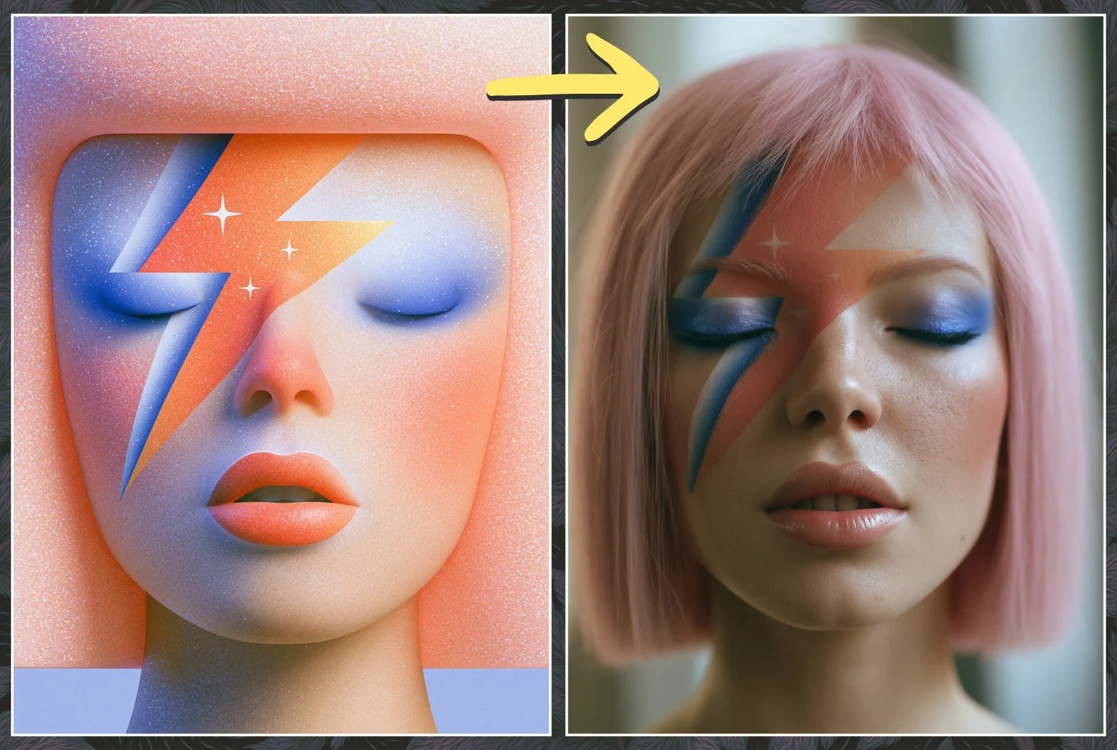 Midjourney Edit prompt example showing conversion of a 3D digital render of a woman to a photographic image