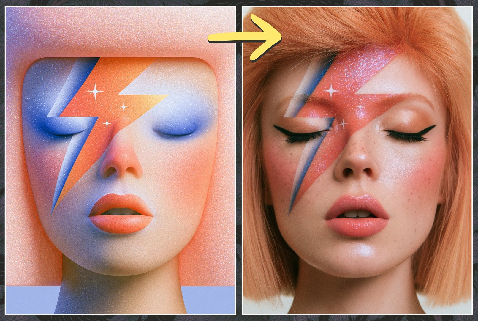 Midjourney Edit prompt example showing a conversion of a 3D digital render of a woman to a photographic image