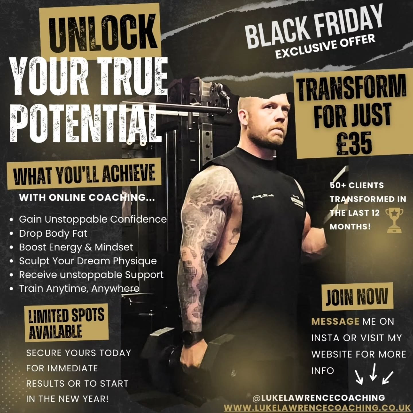 🔥BLACK FRIDAY EXCLUSIVE OFFER🔥 

Are you tired of:
❌ Feeling stuck, unmotivated, and low on energy?
❌ Trying diet after diet and still not seeing results?
❌ Wasting time in the gym, unsure what to do or if your efforts are paying off?
❌ Looking in 
