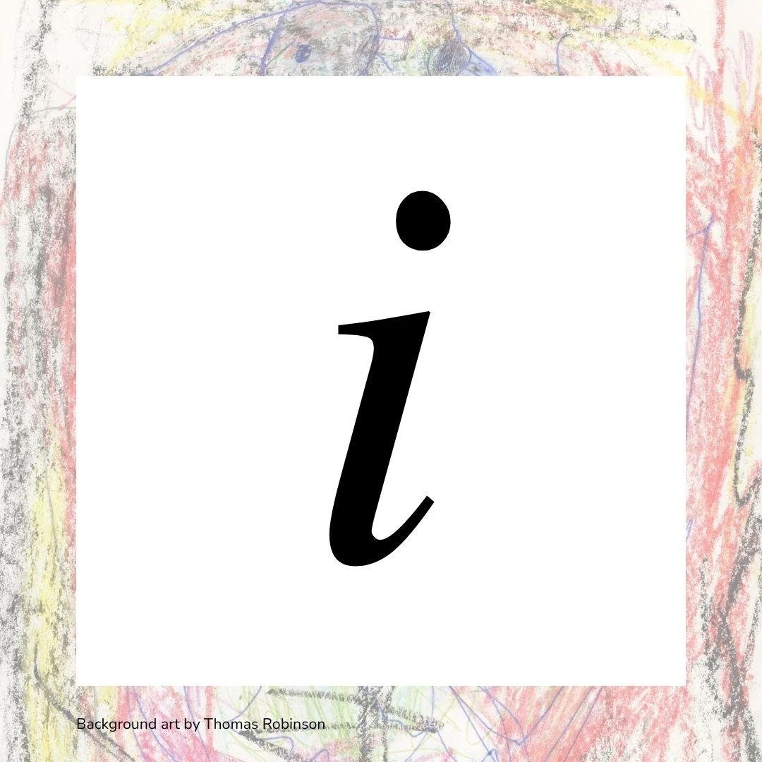 Imaginary number symbol in black font over white background. Colorful background done with crayons is present.