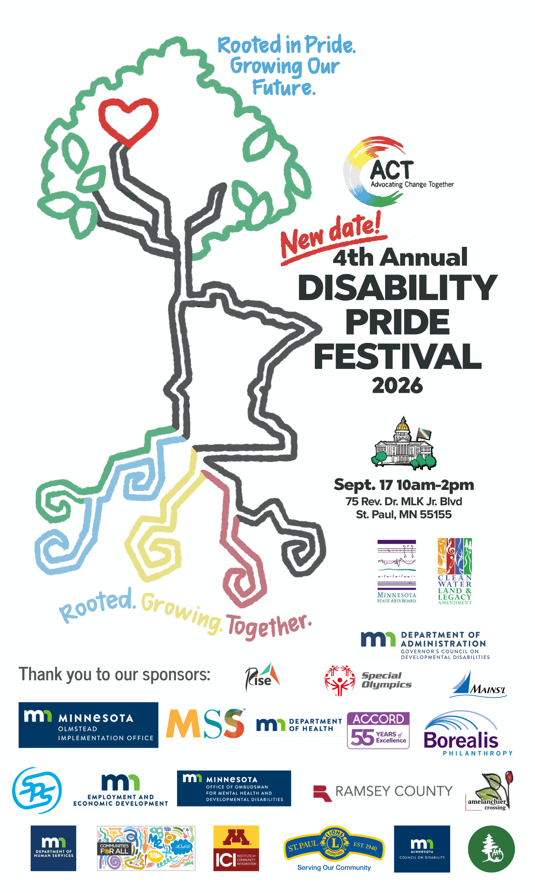 Pride Festival Flyer with a thank you message and a list of sponsors.