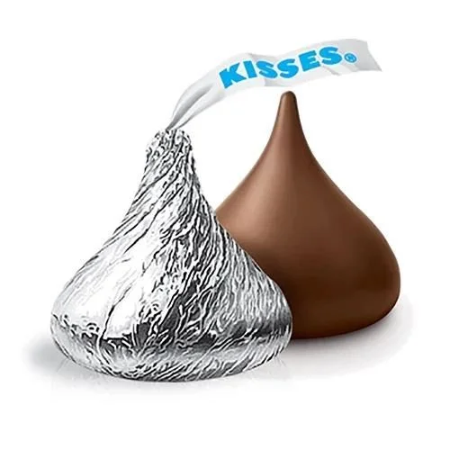 2 Hershey's kisses, one wrapped in silver, the other with the wrapper removed.