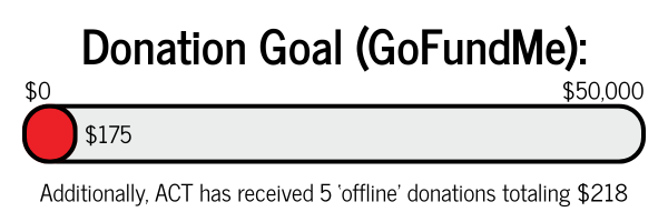 Slightly filled donation bar starting at $0 and ending in $50,000. Text below mentions donations.