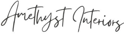 The text reads 'Amethyst Interiors' in elegant, cursive handwriting.