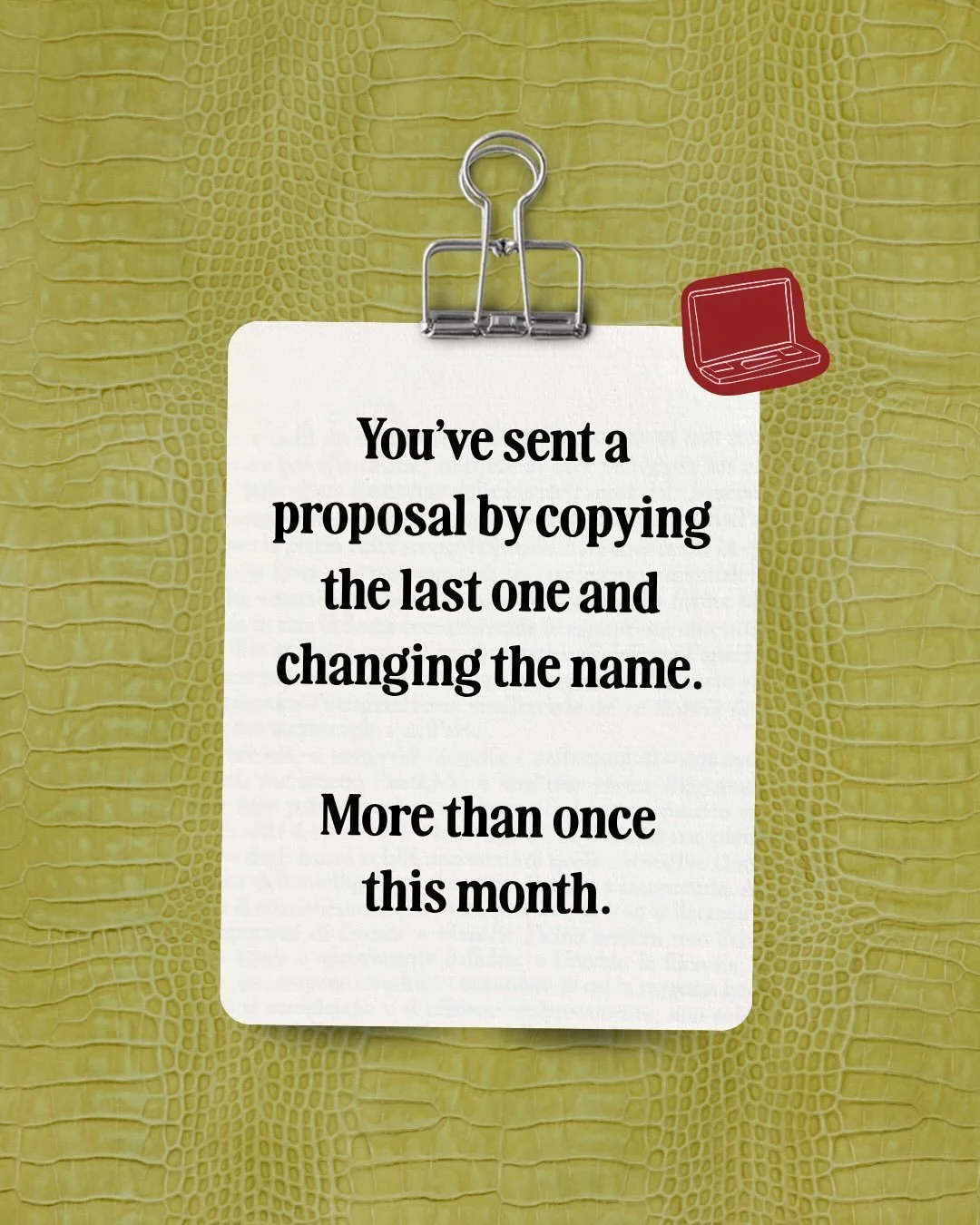 Every new enquiry is costing you two hours.. whether they sign or not 💻

You open Canva to find last proposal you sent. You swap the name, update the numbers, spend forty minutes making it look right. Nearly send it with the wrong project title stil