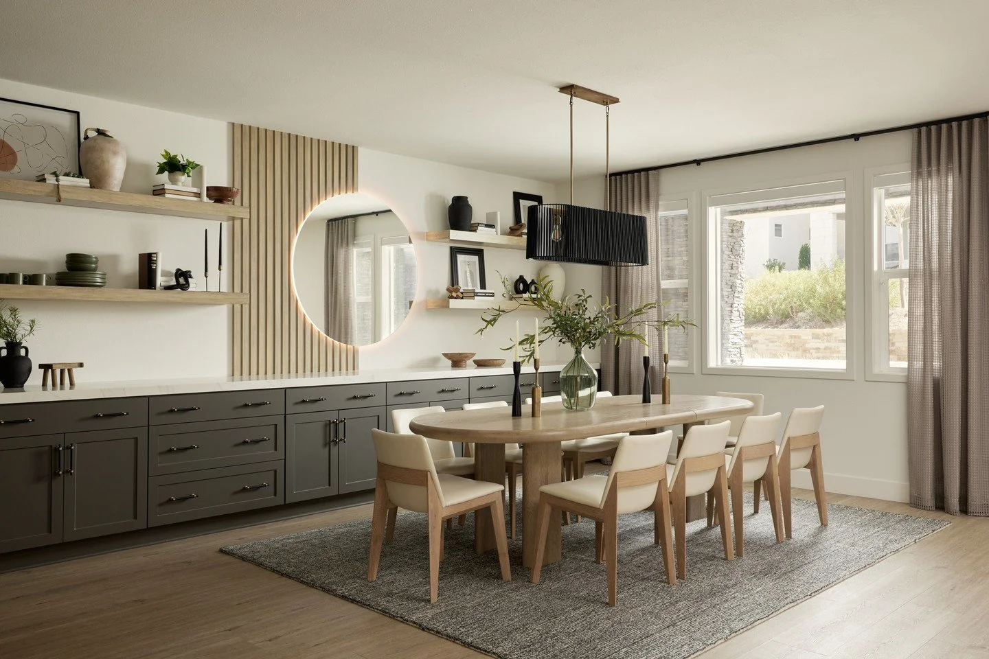 Where texture meets glow. ✨ The slat wall adds warmth and rhythm, while the backlit mirror brings a soft, sculptural glow that elevates every meal.⁠
.⁠
.⁠
.⁠
.⁠
#InteriorDesign #HomeDecor #InteriorInspo #HomeInspiration #DesignLife #InteriorStyling #