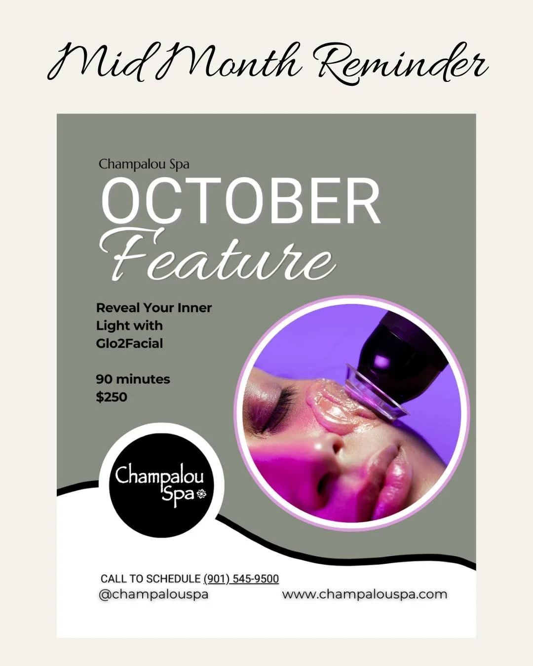 Still Time to Get Your Glow! ✨

&quot;Let your light shine before others...&quot; - Matthew 5:16

October's halfway mark is here, but your divine glow-up awaits!

🌟 90-Minute Glo2Facial | $250
This transformative treatment includes:
&bull; Oxygen-in