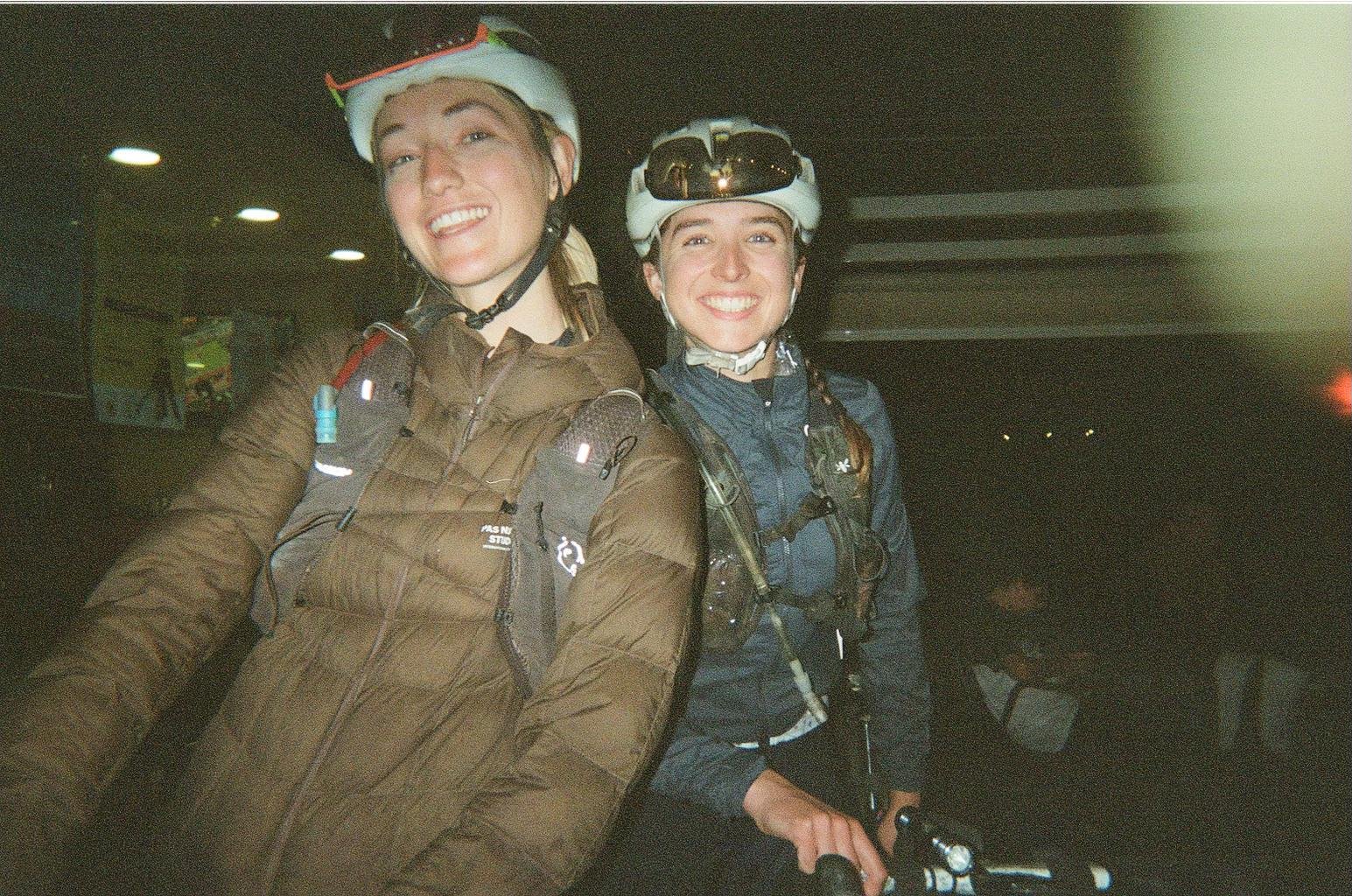 Sarah Diekmeyer and Maddy Nutt during a gravel ride while traveling for racing and bikepacking