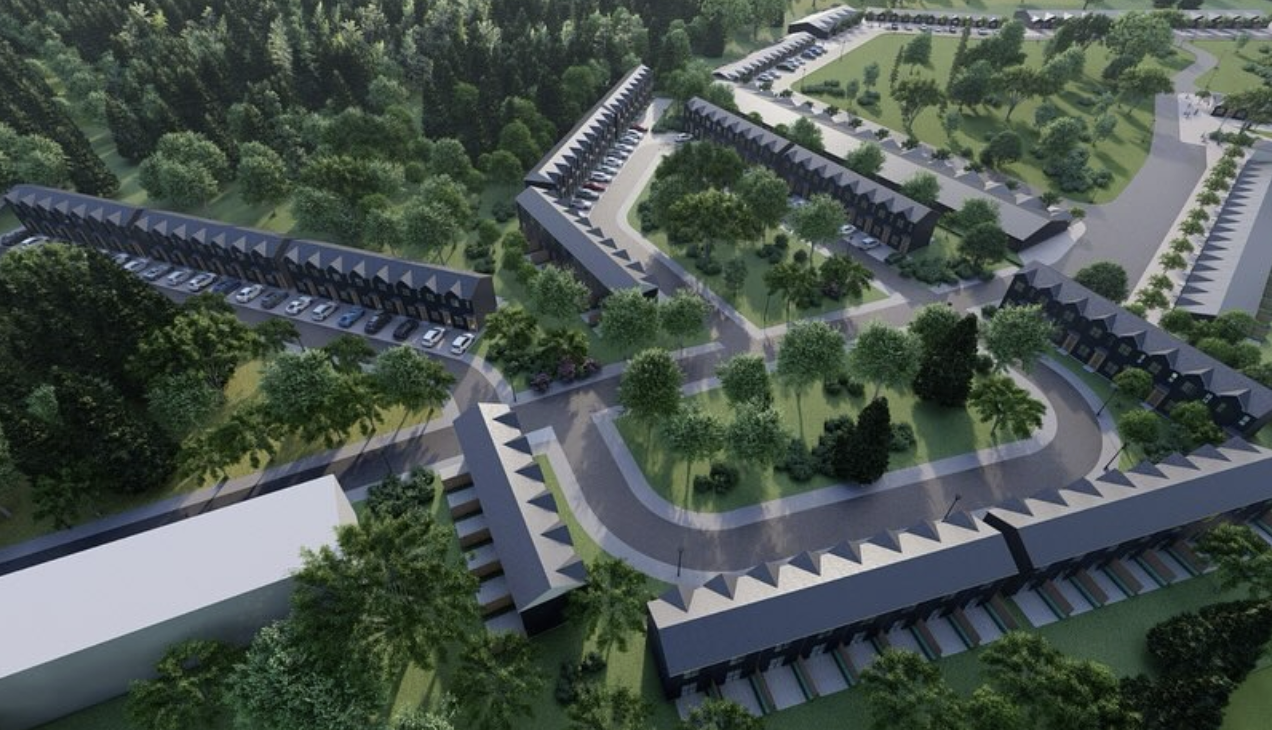 aerial view rendering of new subdivision