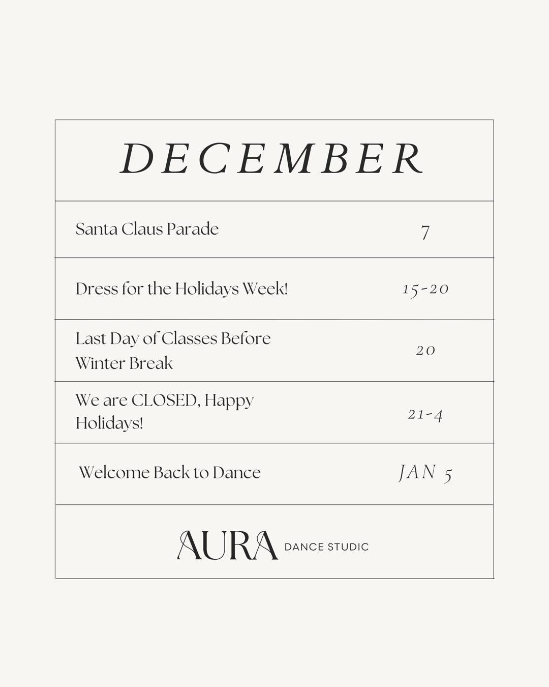 December is all about twirls, traditions, and togetherness ✨ 
Here&rsquo;s what&rsquo;s happening in the studio this month: