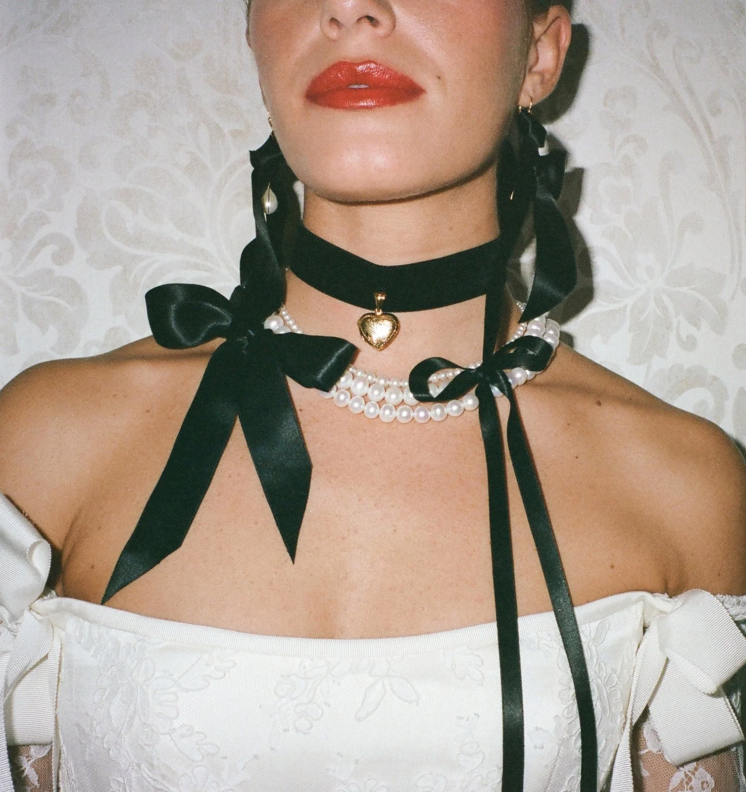 Etain Silk Bow and Pearl Necklaces