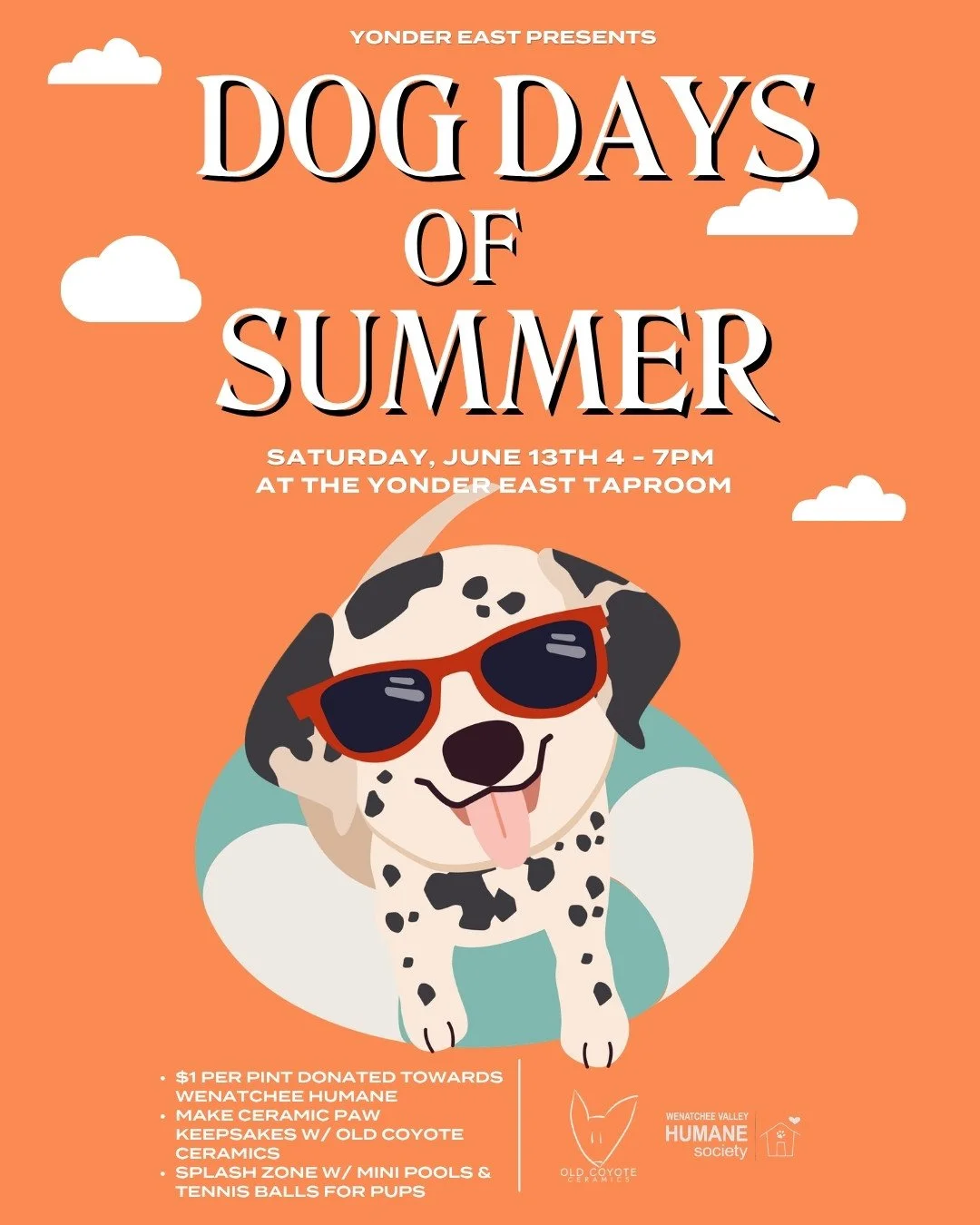 Join us for our Dog Days of Summer at the Yonder East taproom on June 13th from 4&ndash;7pm. It&rsquo;s exactly what it sounds like - good dogs, great cider, and a patio full of chaos in the best way. We&rsquo;re hanging with @wenatcheehumane, and do