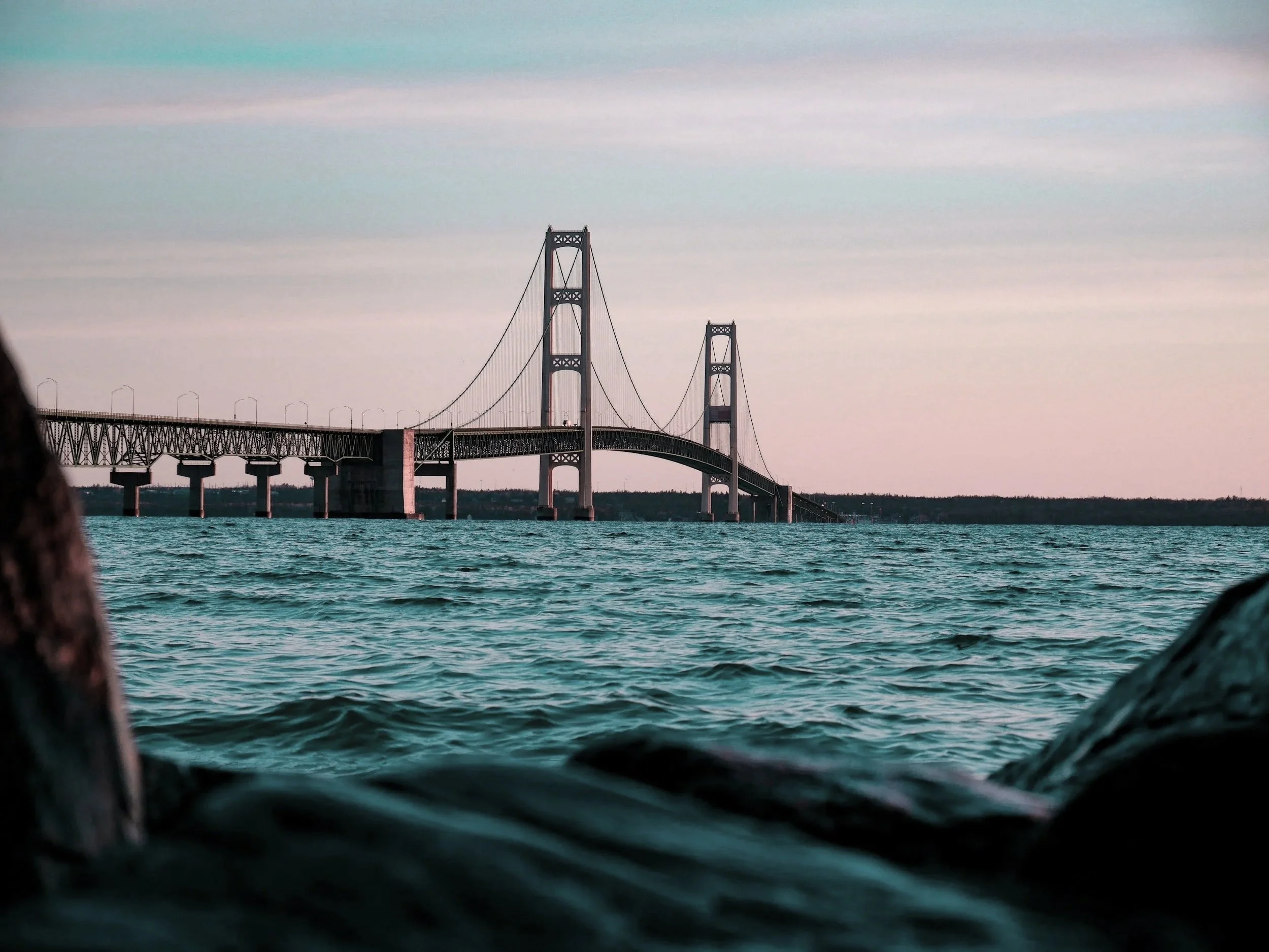 Mackinac bridge at dusk