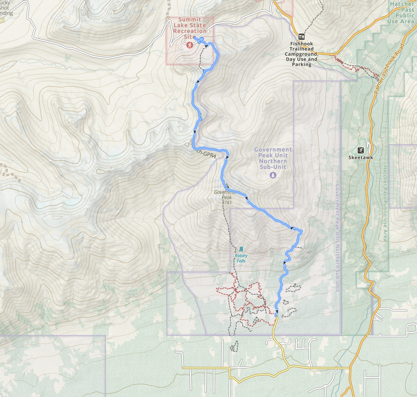 Route map: April Bowl to Government Peak Traverse