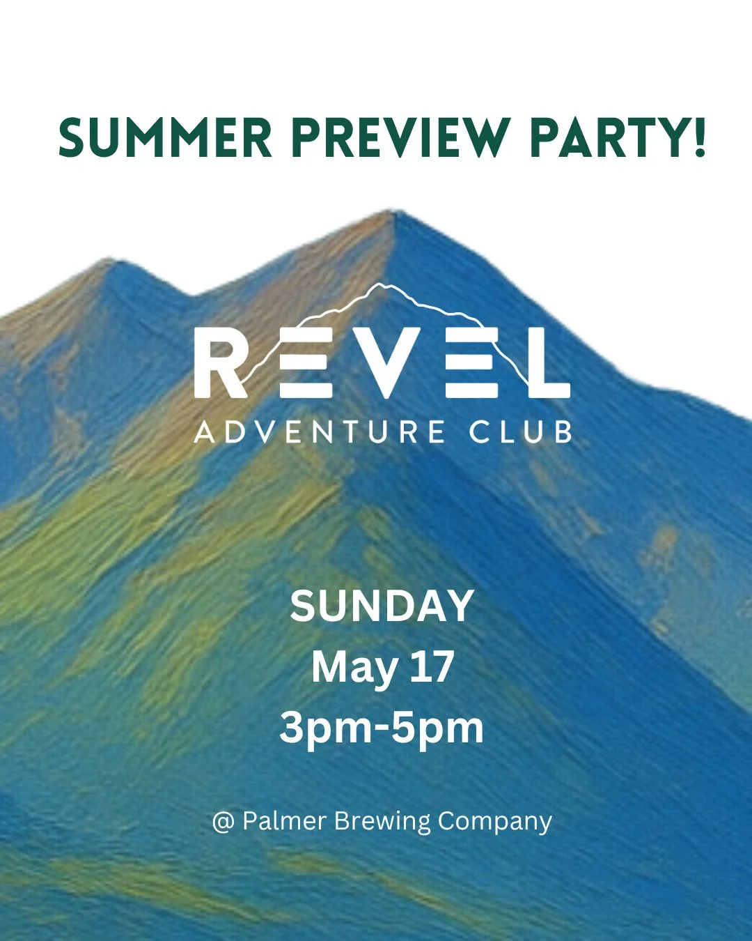 🎉Summer Preview Party!⁠
Sunday, May 17⁠
3pm-5pm⁠
⁠
Get ready for summer with the Revel Adventure Club!⁠
🎉Mingle with fellow adventurers⁠
🎉Win fun swag⁠
🎉Learn about the club and Mat-Su trails⁠
🎉Printed summer events schedule⁠
🎉Sample craft beer