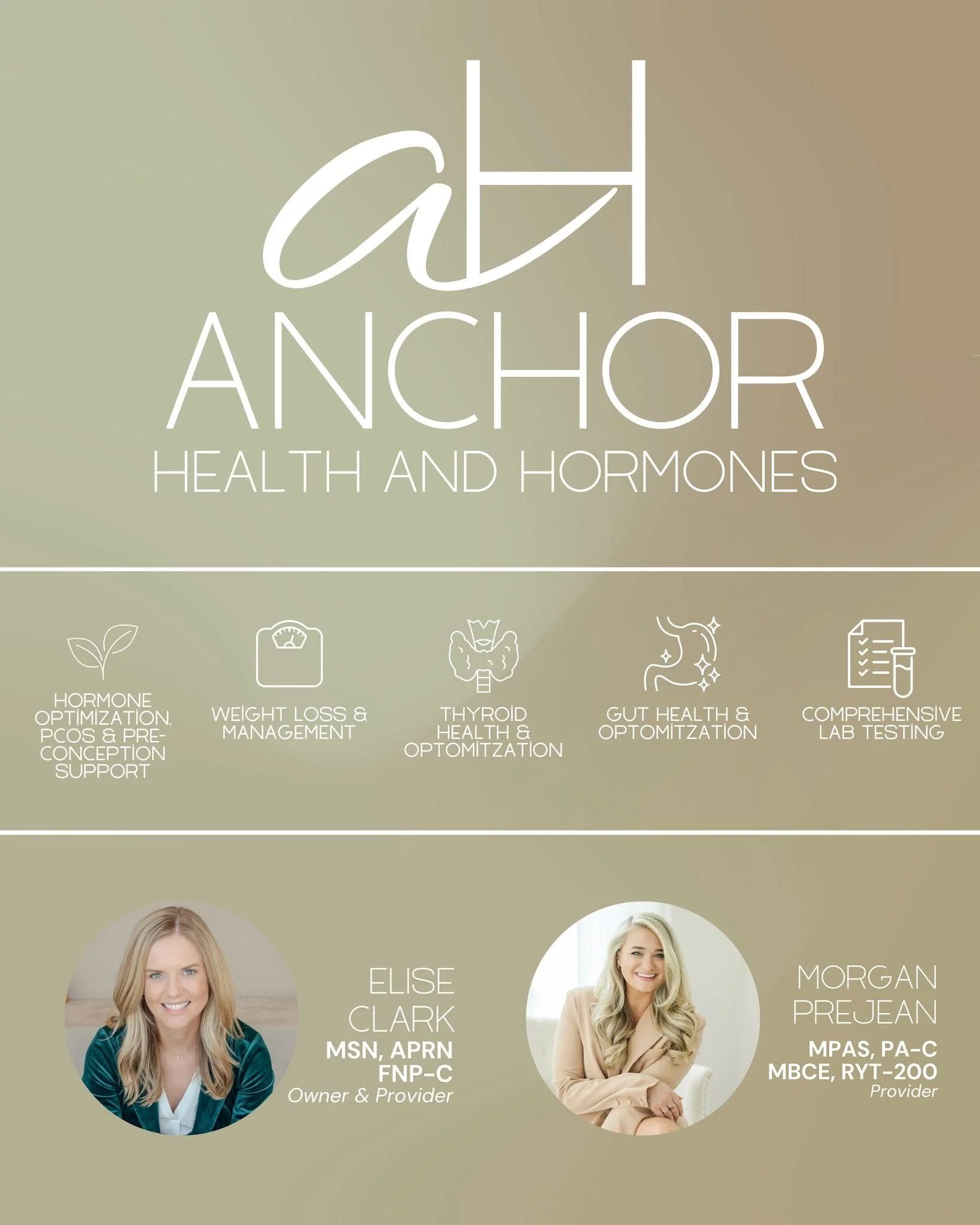 Big news: Elise Clark Health has officially changed it's name to Anchor Health &amp; Hormones! Meet our practicioners: @eliseclarkfnp @more.with.morgan 

Same practice, same providers, same personalized care, just a new name that better reflects who 