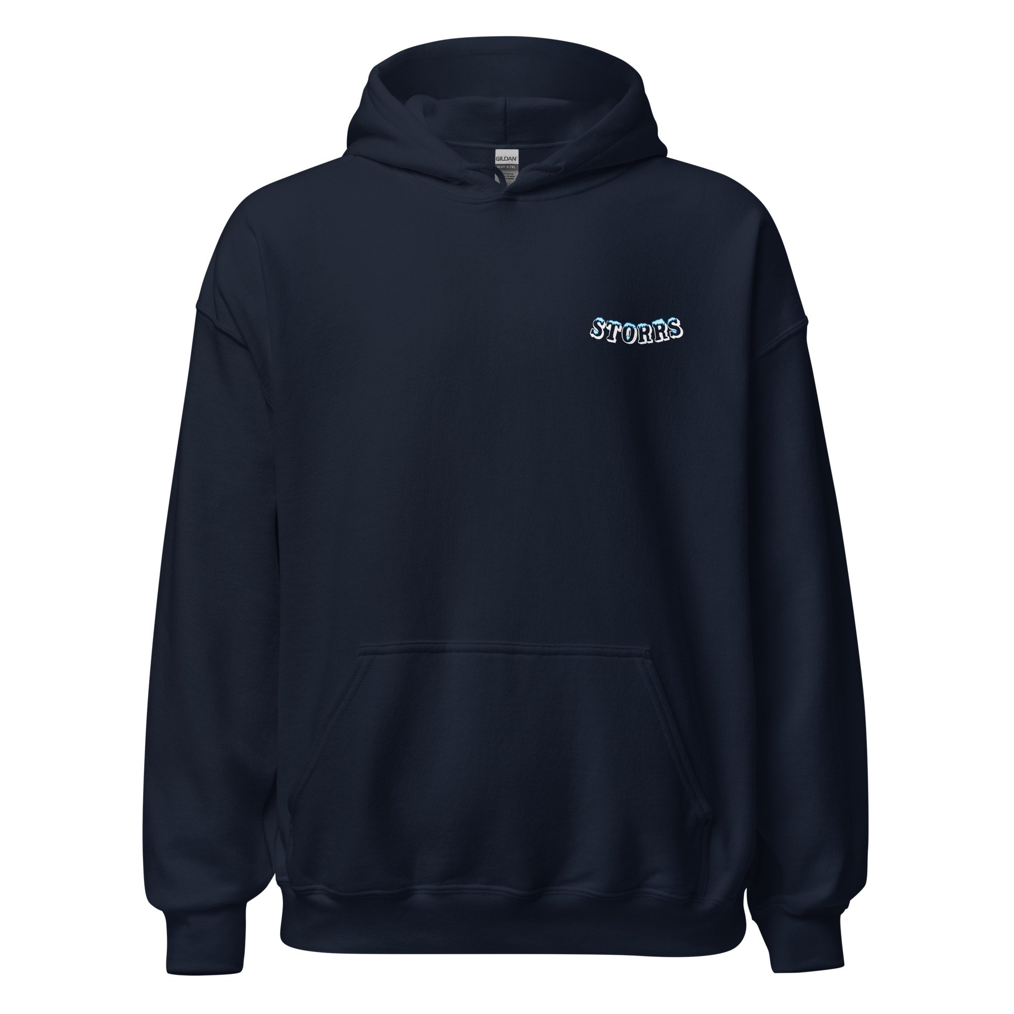 Unisex Storrs Hoodie with Small Left Chest Design in Navy Blue