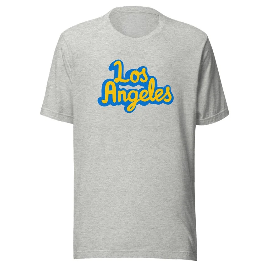 Lightweight heather grey t-shirt with Los Angeles script, inspired by UCLA in Westwood.