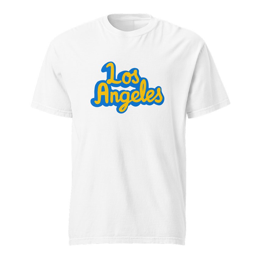 Garment-dyed Los Angeles white t-shirt inspired by the hometown of UCLA in Westwood.