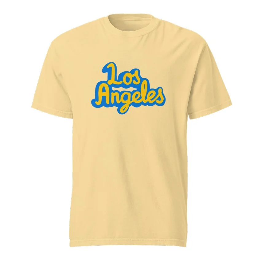 Garment-dyed Los Angeles yellow t-shirt inspired by the hometown of UCLA in Westwood.