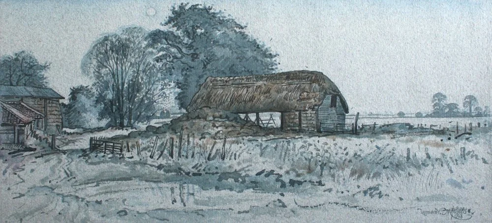 English Farmyard, watercolour on paper, signed Leonard V Mitchell 1968, 17cm x 34cm. SOLD 2018 for $2,500.