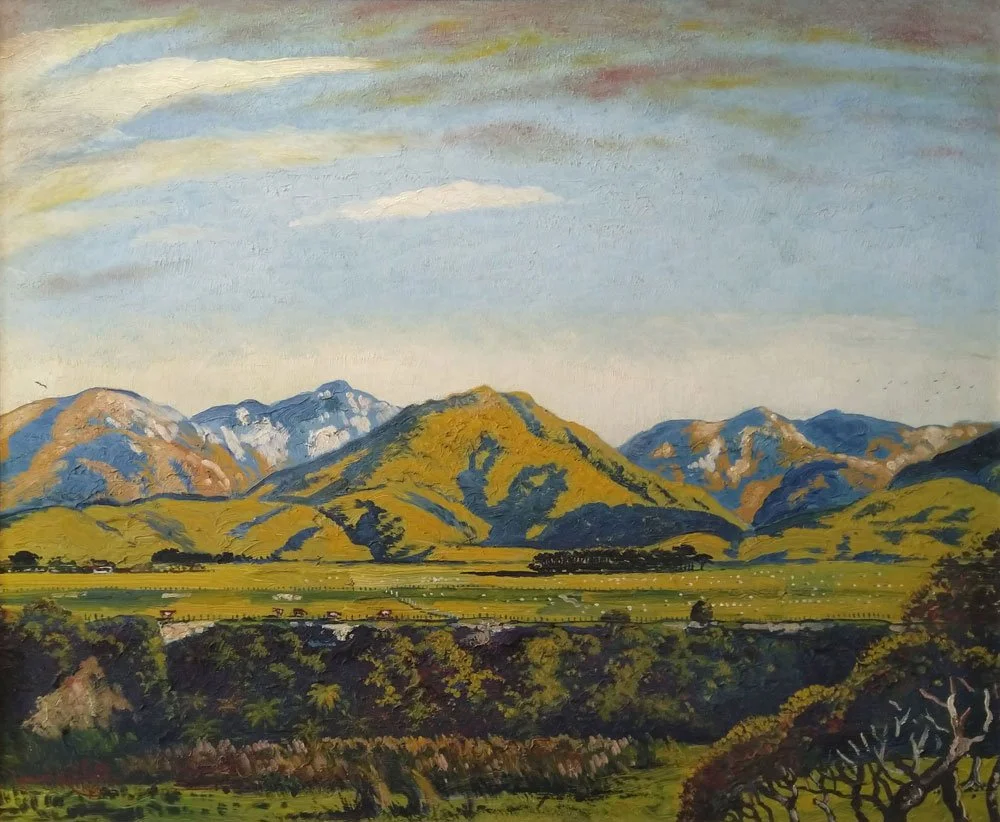 Wharekauhau Station, Wairarapa, oil on board, signed Leonard Mitchell 1959, 47cm x 58cm.