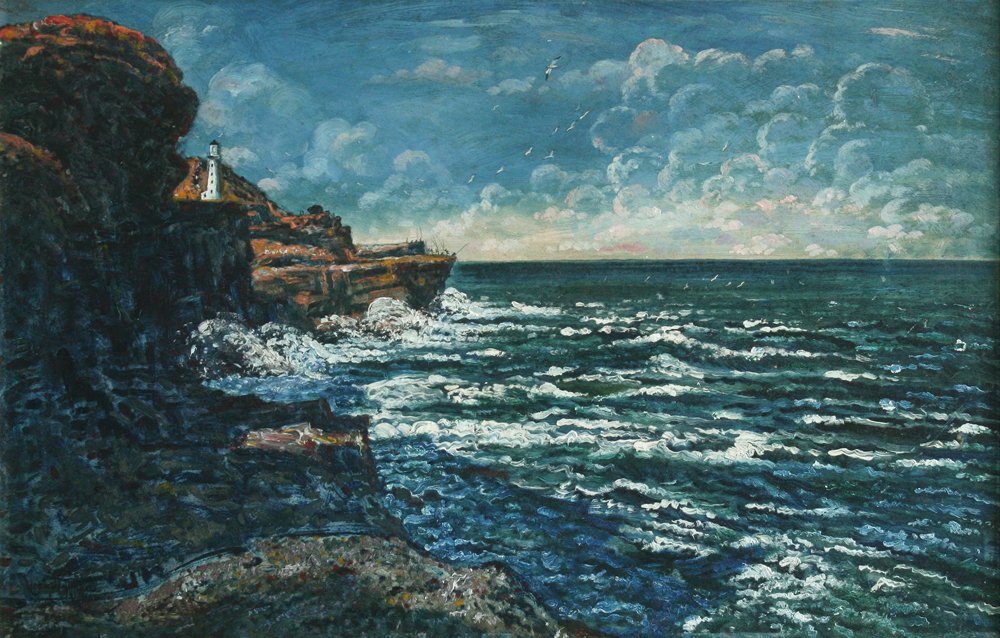 Fishing at Cape Palliser, oil on board, signed Leonard V Mitchell 1960, 40cm x 61cm.