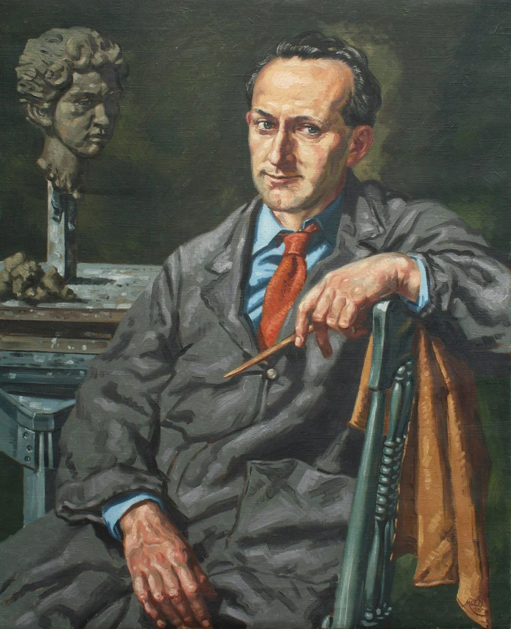 Jim Gawn, Sculptor (Clay Head of Tina), oil on canvas, 100cm x 81cm, signed Leonard Mitchell, 1955. Mitchell Family collection.