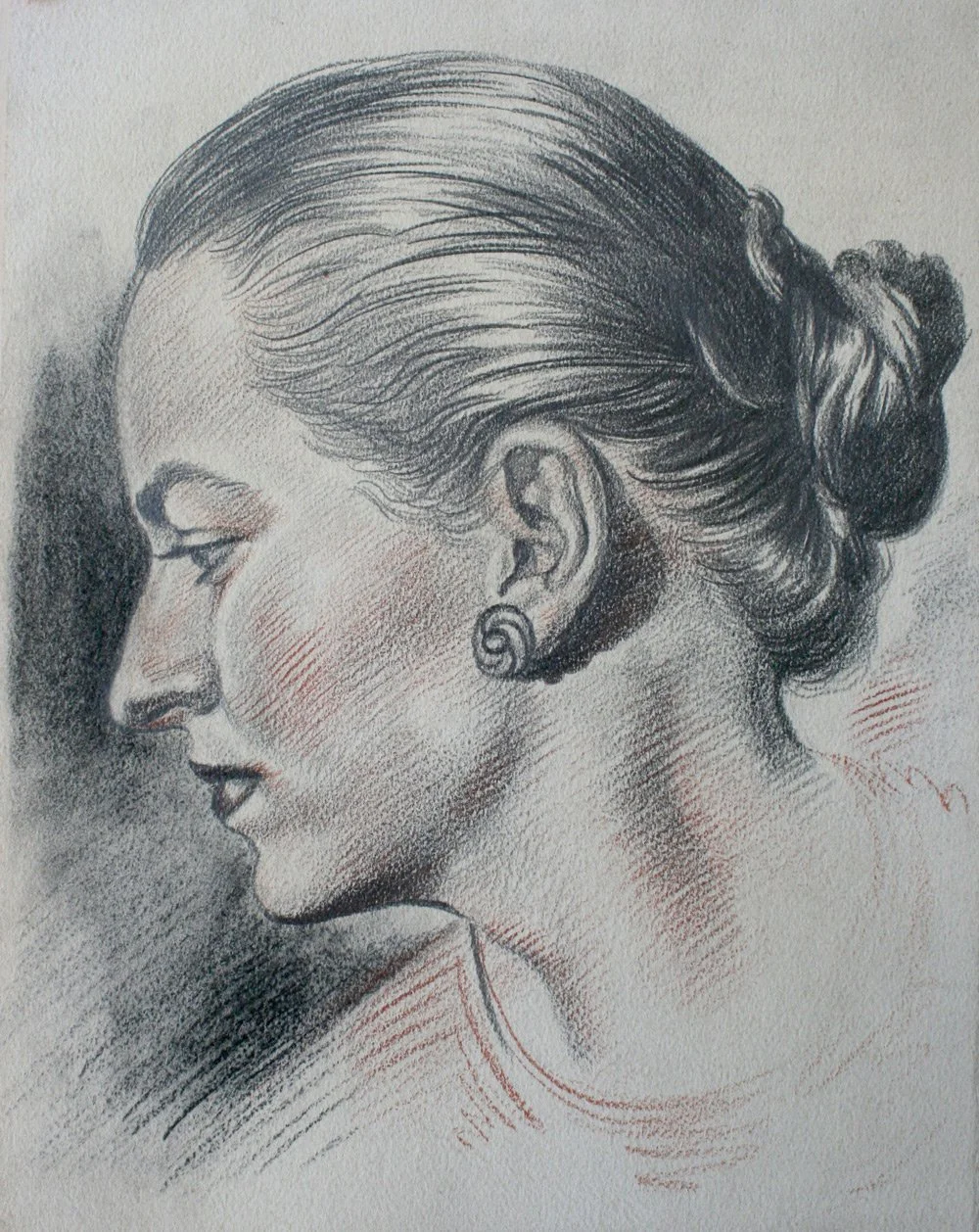 Patricia Nickalls, pencil & conte on paper, unsigned circa 1955, 32cm x 24cm.