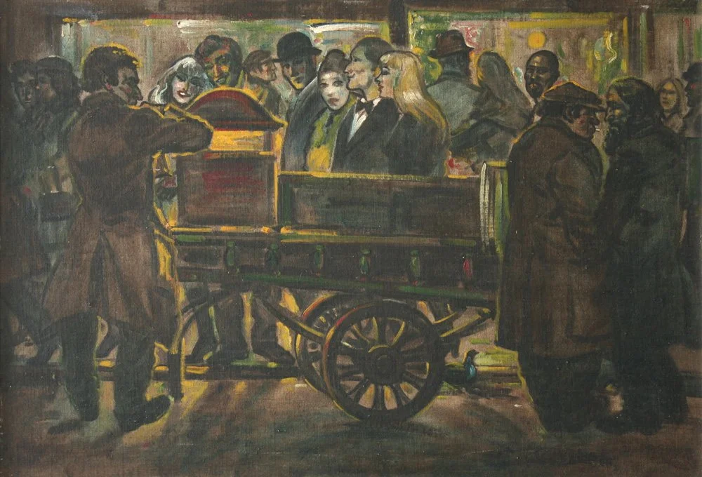 Chesnut Stall, West End, oil on canvas on board, signed Leonard V Mitchell 1968, 53cm x 76cm. SOLD 2018 for $7,250.