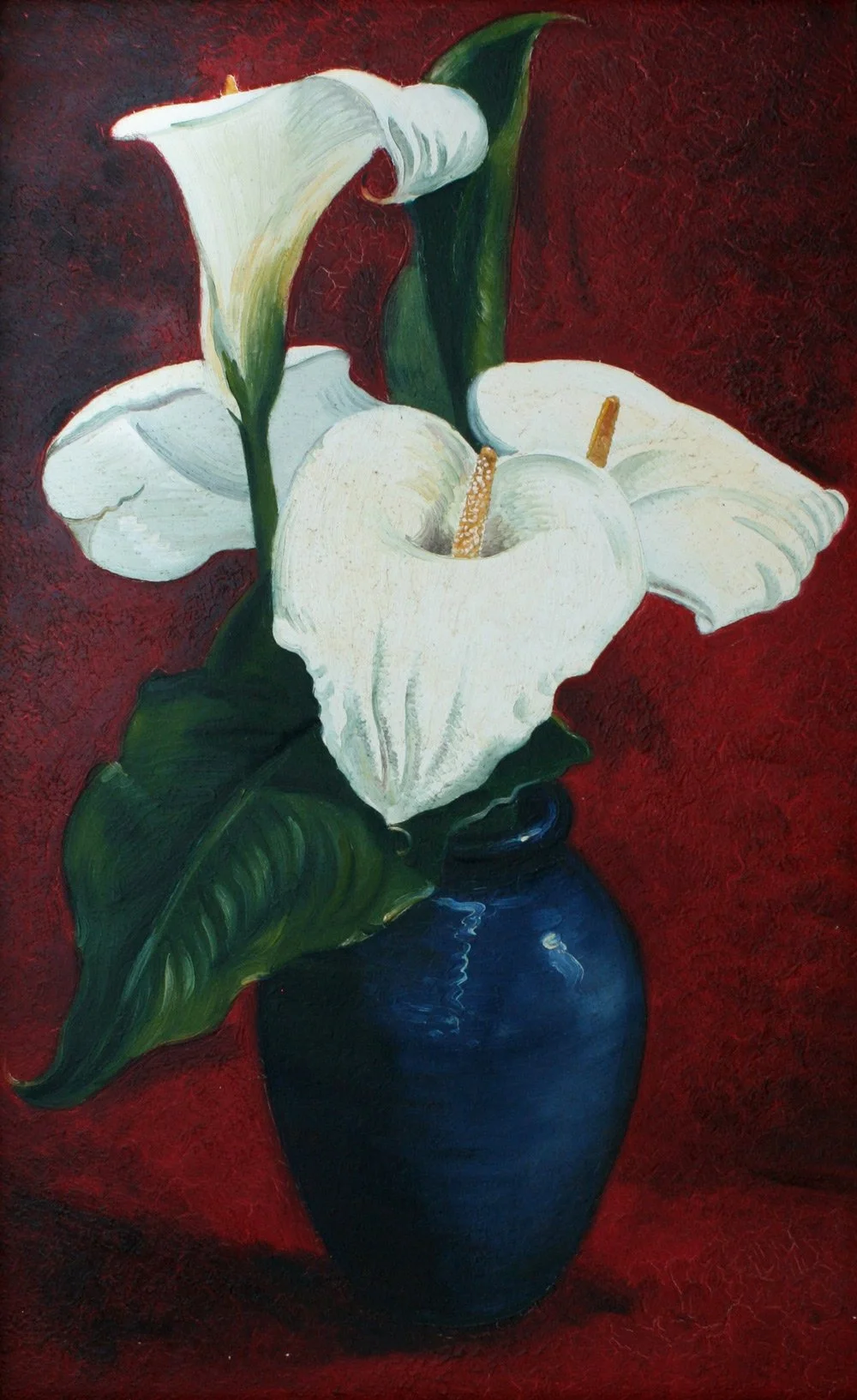 Aram Lilies, oil on board, unsigned, 63cm x 38cm. SOLD 2020 $1,200.