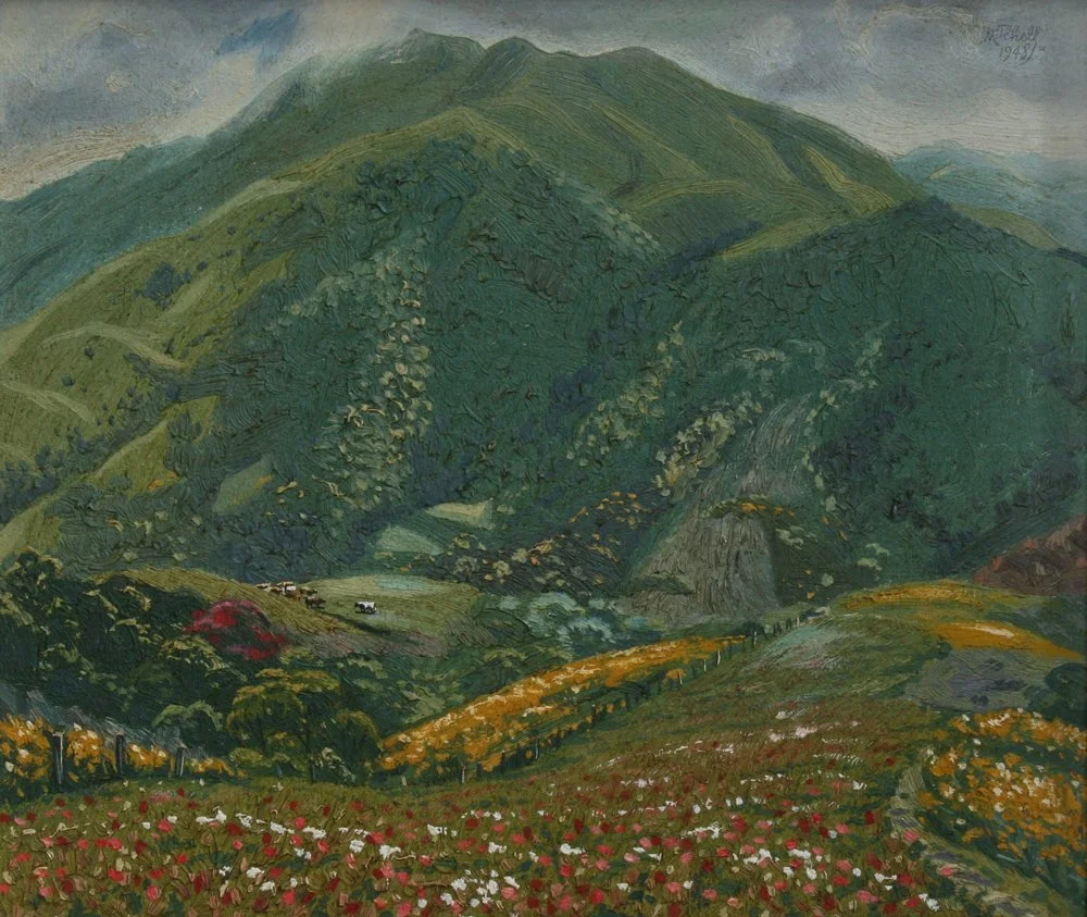 Crofton Downs, oil on board, signed Mitchell 1948, 21cm x 36cm.