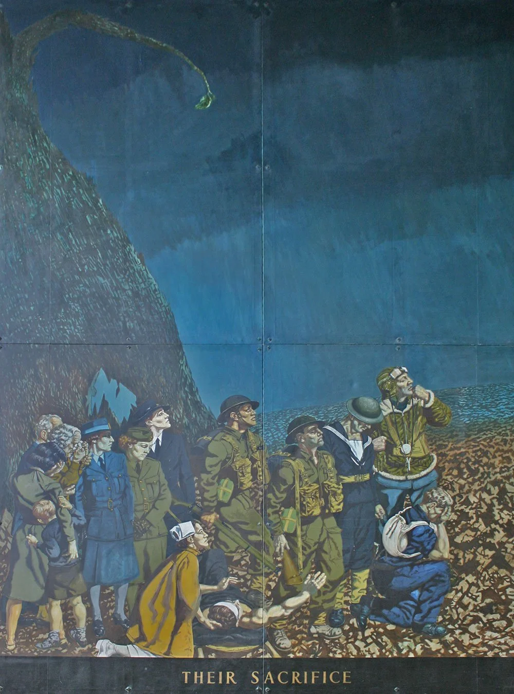 Their Sacrifice, oil on canvas, Leonard Victor Mitchell 1956, 600cm x 420cm. On display, Lower Hutt War Memorial Library.