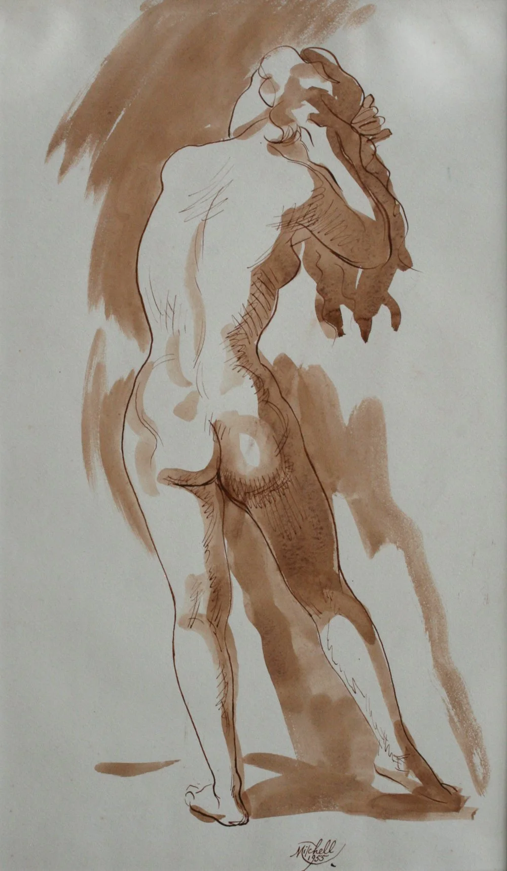 Figure Study, pen & wash on paper, signed Mitchell 1955. SOLD 2018 for $2,500.