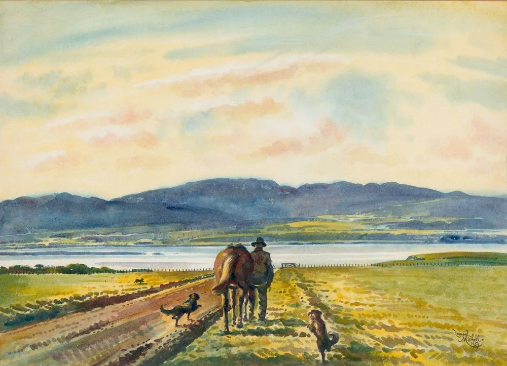 The Musterer (Golden Morn) Lake Wairarapa, from an original watercolour by Leonard Victor Mitchell. Limited Edition of 50 at original size –  375x520mm (artwork), unframed. $300 excluding delivery.